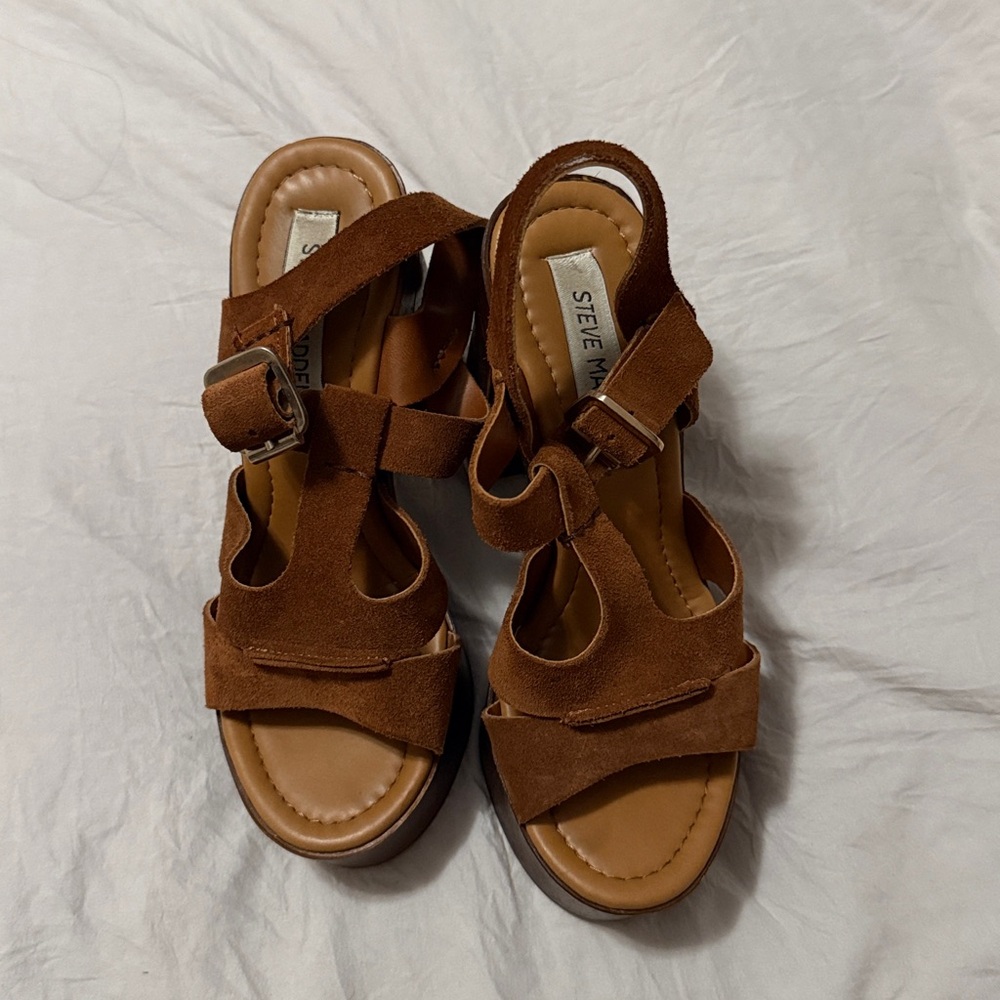 Steve Madden Tan/Light Brown Strappy Platform Heels